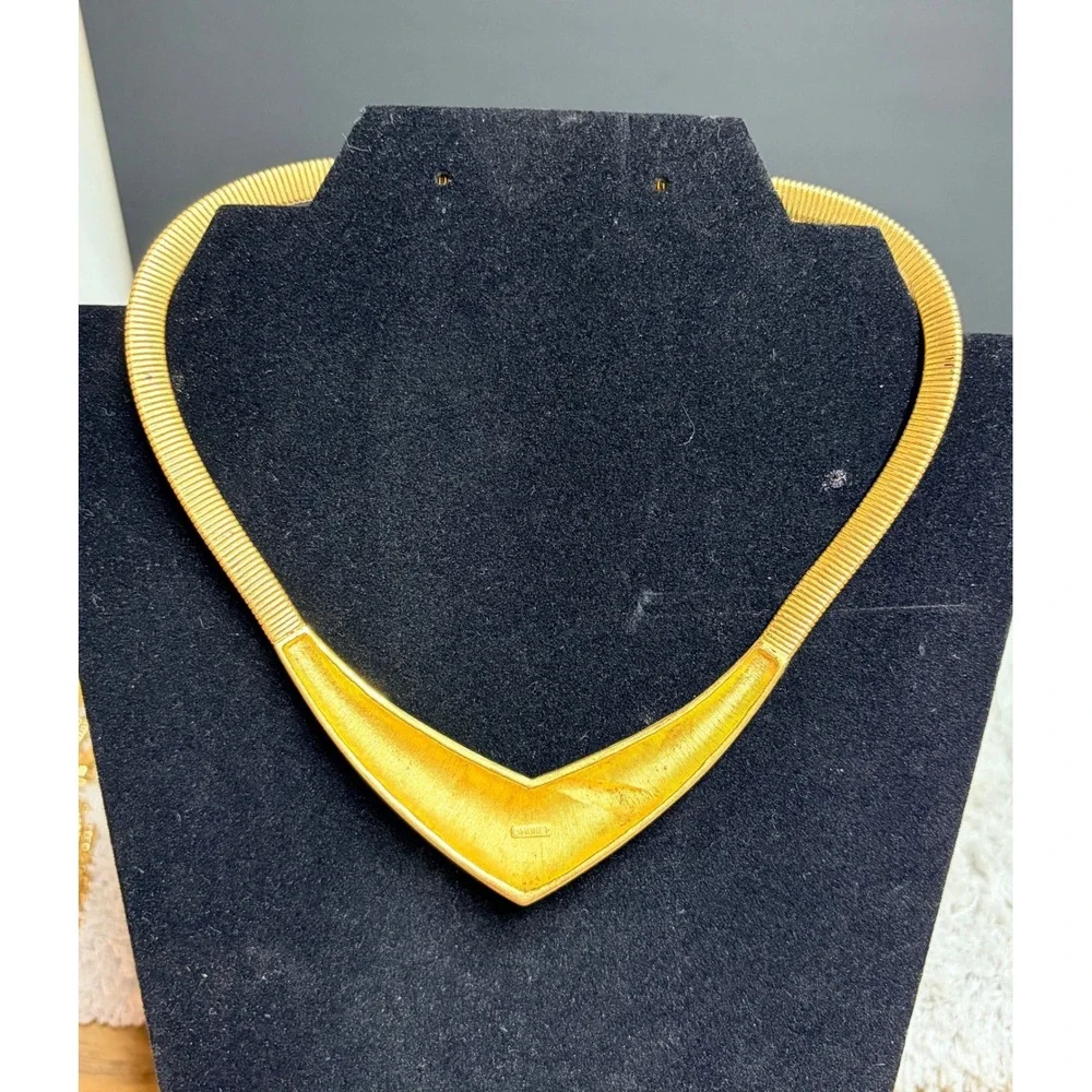 Lot of 3 Vintage Monet Vintage Gold‎ Tone Signed Necklaces 80's-90's Art Deco